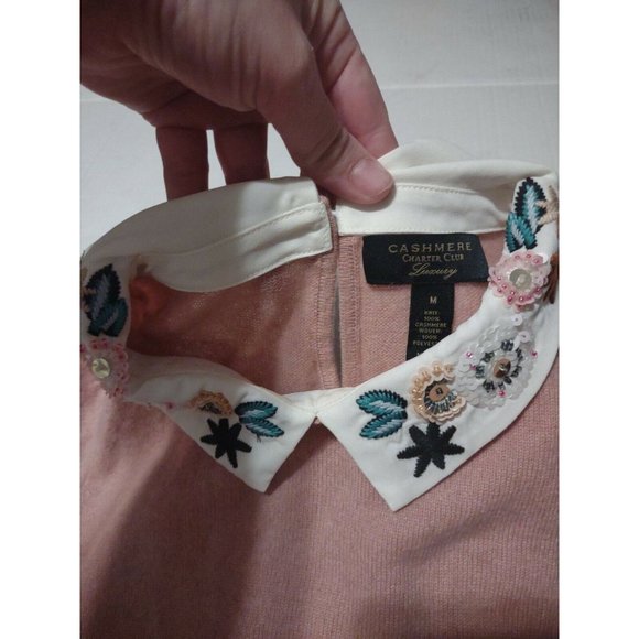 Charter Club Luxury Cashmere Sweater Pink Layered White Embellished Size M - Picture 2 of 5